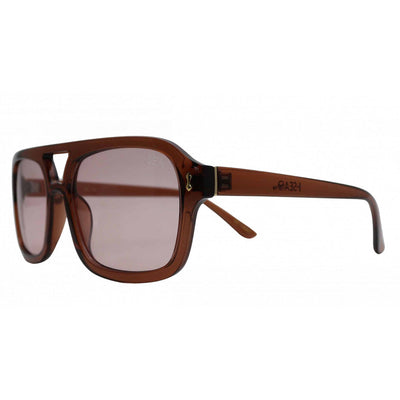 Brown sunglasses with a clear background.
TAUPE / BROWN POLARIZED LENS