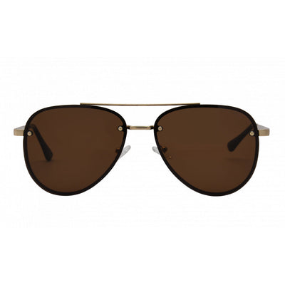 Aviator sunglasses with brown lenses and gold frame on a white background.
GOLD / BROWN POLARIZED LENS