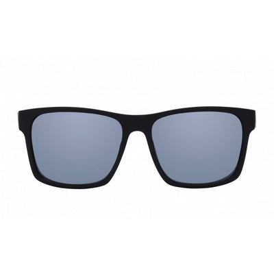 Black sunglasses with blue-tinted lenses on a white background.
BLACK / SILVER BLUE POLARIZED LENS