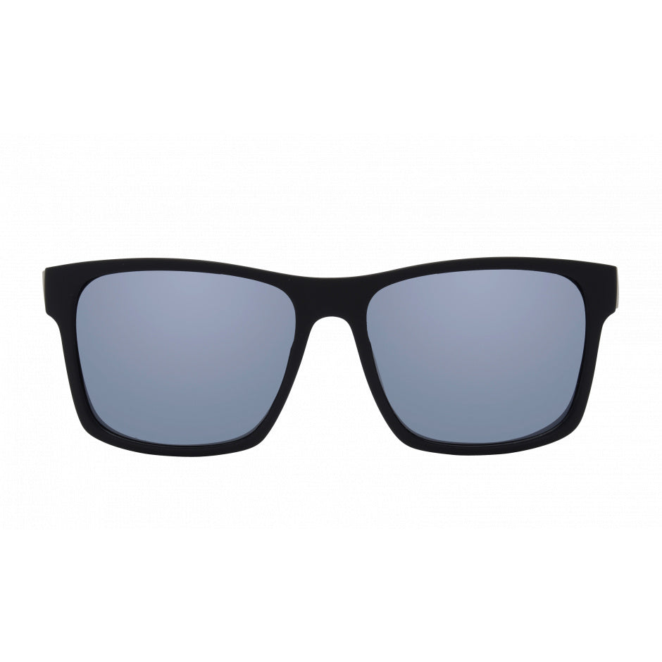 Black sunglasses with blue-tinted lenses on a white background.
BLACK / SILVER BLUE POLARIZED LENS
