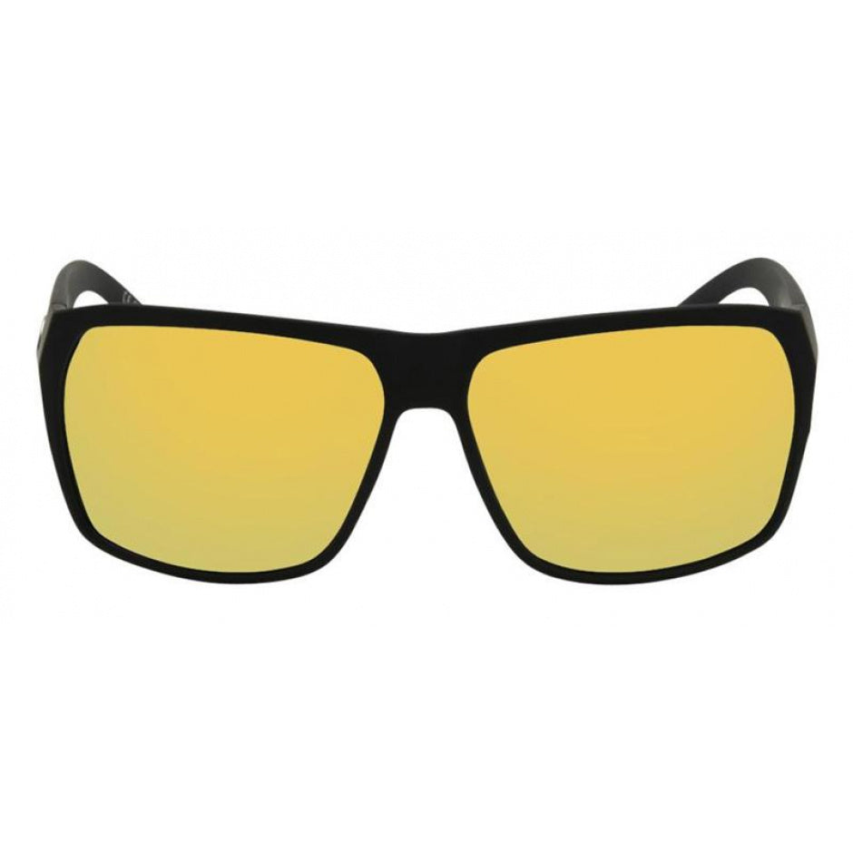 Sunglasses with black frame and yellow-tinted lenses on a white background.
BLACK RUBBER / YELLOW MIRROR POLARIZED LENS