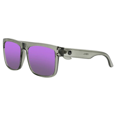 Sunglasses with purple lenses and gray frame on a white background.
GREY GLOSS / PURPLE MIRROR POLARIZED LENS