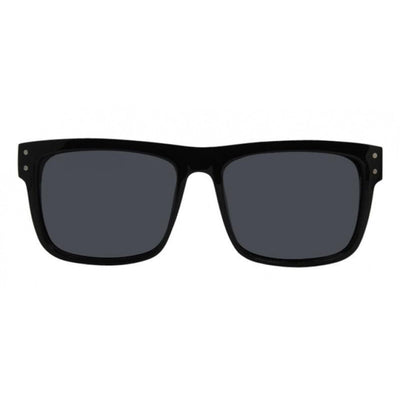 Black sunglasses with dark lenses on a white background.
BLACK SOFT TOUCH RUBBER / SMOKE POLARIZED LENS