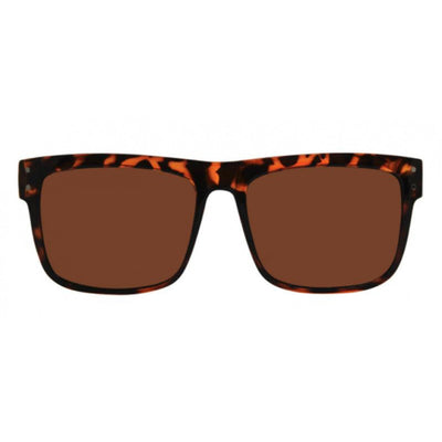 Sunglasses with tortoiseshell frame and brown lenses on a white background.
TORT SOFT TOUCH RUBBER / BROWN POLARIZED LENS
