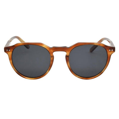 Sunglasses with brown frame and dark lenses on a white background.
Tiger Acetate / Smoke Polarized